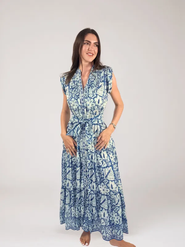 Kat Maxi Dress in Turquoise Floral made by Alicia Bell