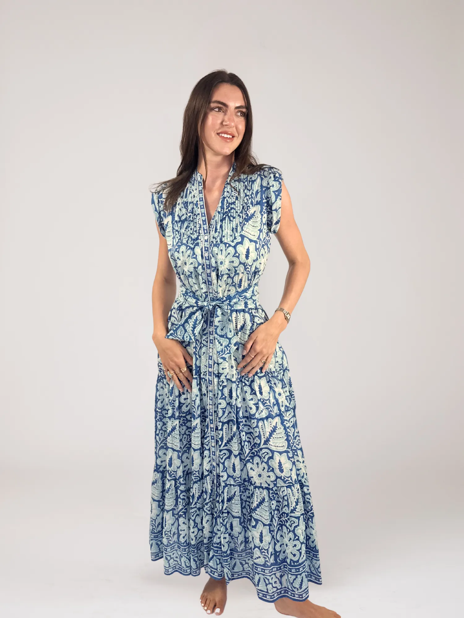 Kat Maxi Dress in Turquoise Floral sold by Beau & Ro