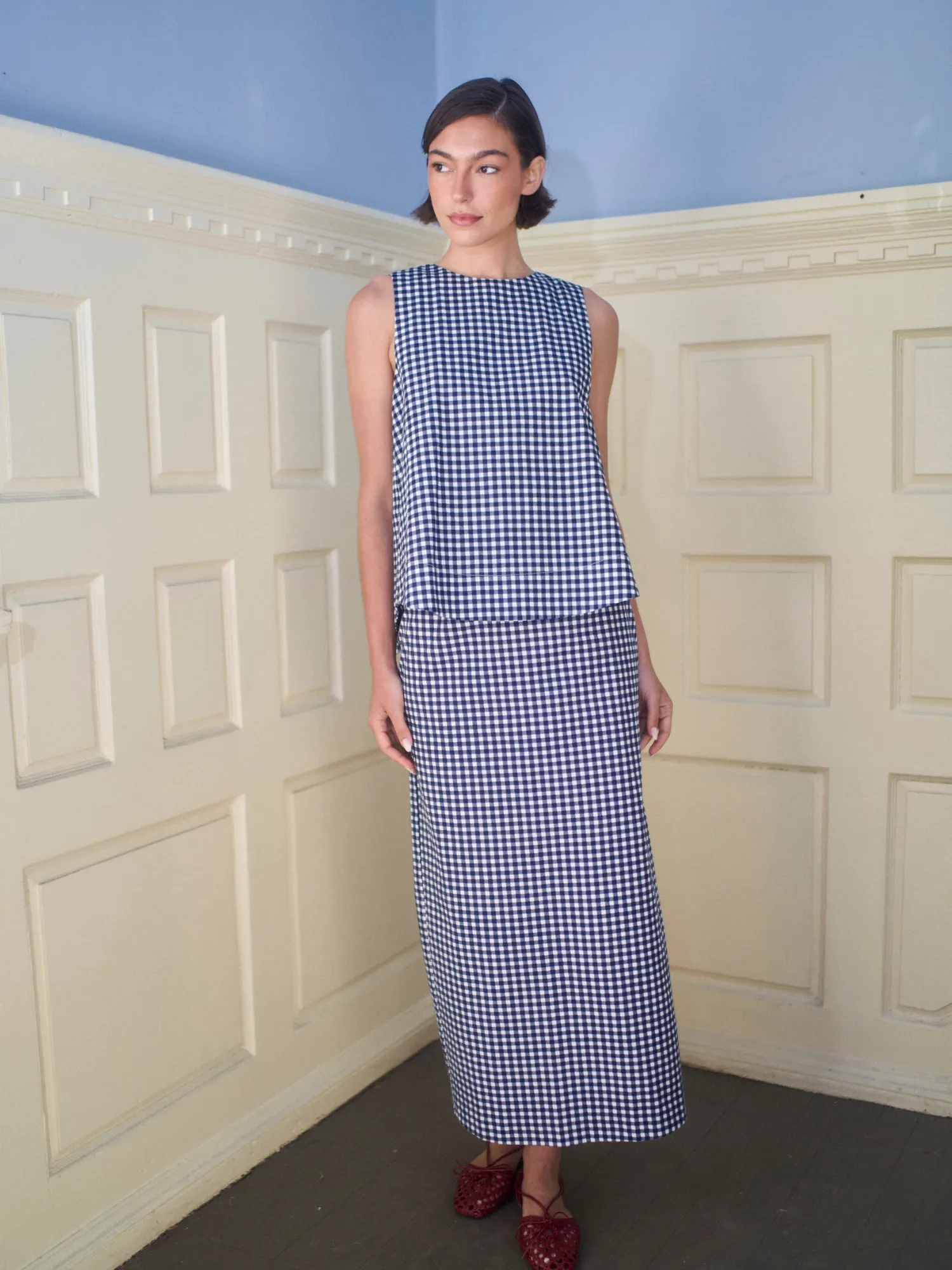 The Touquet Top in Navy Gingham sold by Beau & Ro