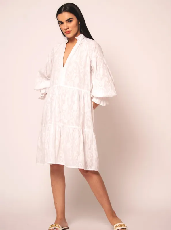 Juliet Dress in Jacquard White sold by Beau & Ro