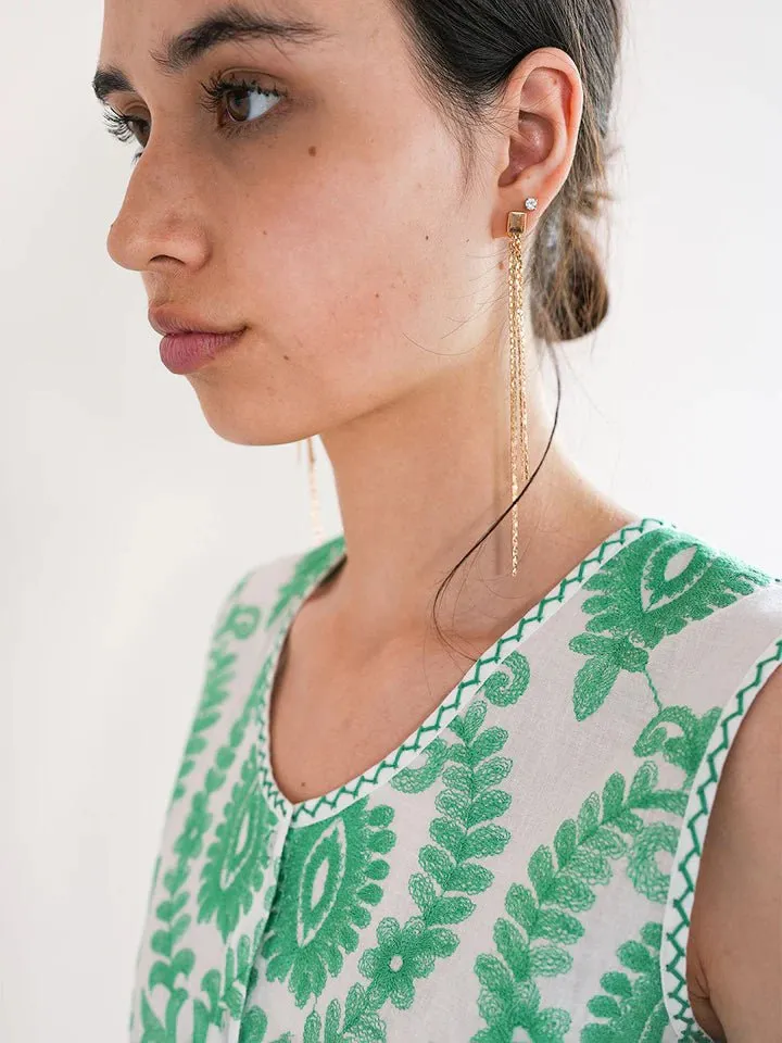 Angelica Blouse in White/ Green Ornament Embroidery sold by Beau & Ro product image thumbnail 5