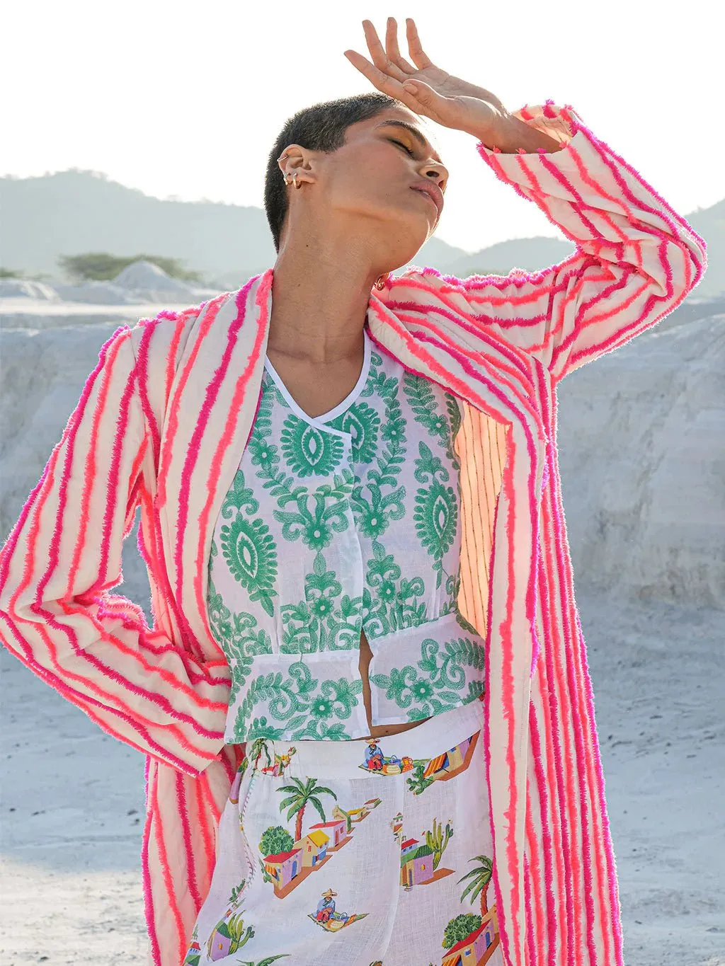 Angelica Blouse in White/ Green Ornament Embroidery sold by Beau & Ro product image thumbnail 2