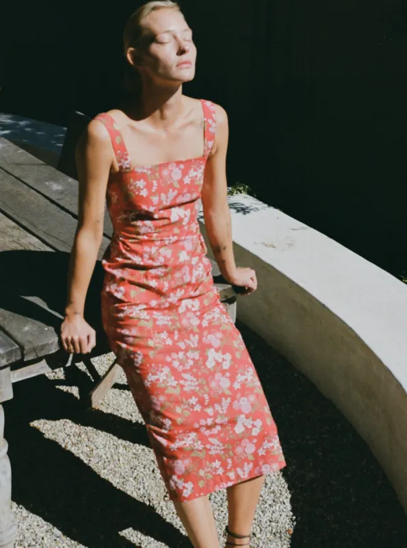 Long Slip Dress in Red with Pink Floral sold by Beau & Ro
