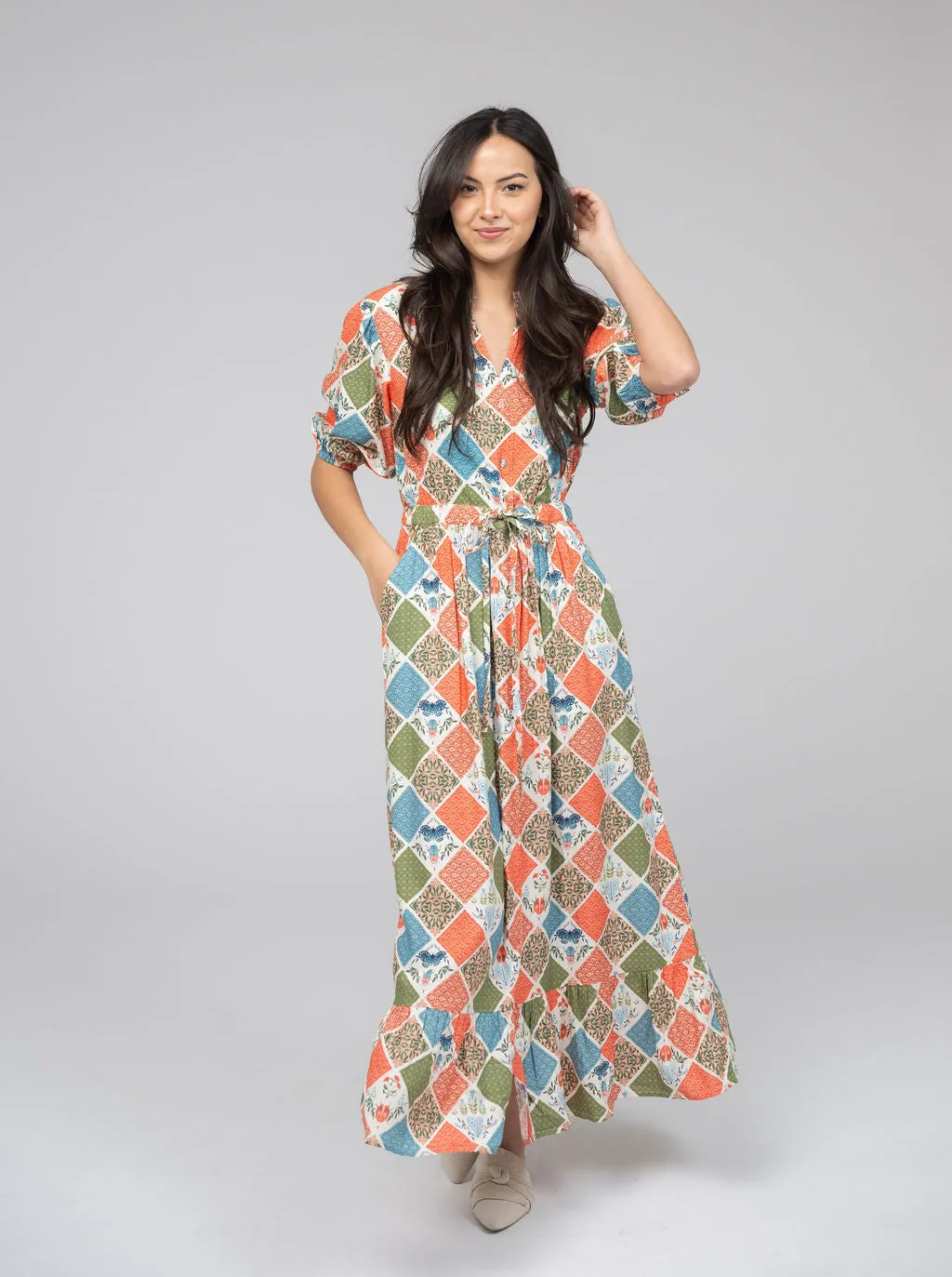 The Lily Midi Dress | Fall Patchwork sold by Beau & Ro