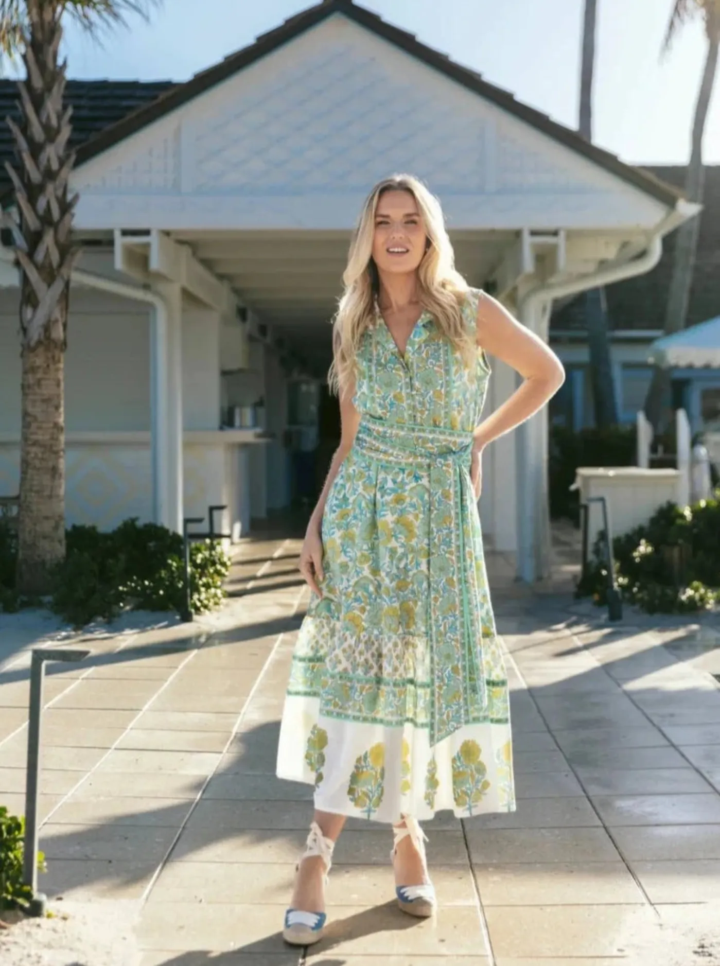 Sleeveless Flounce in Seafoam / Powder Vintage Poppy sold by Beau & Ro