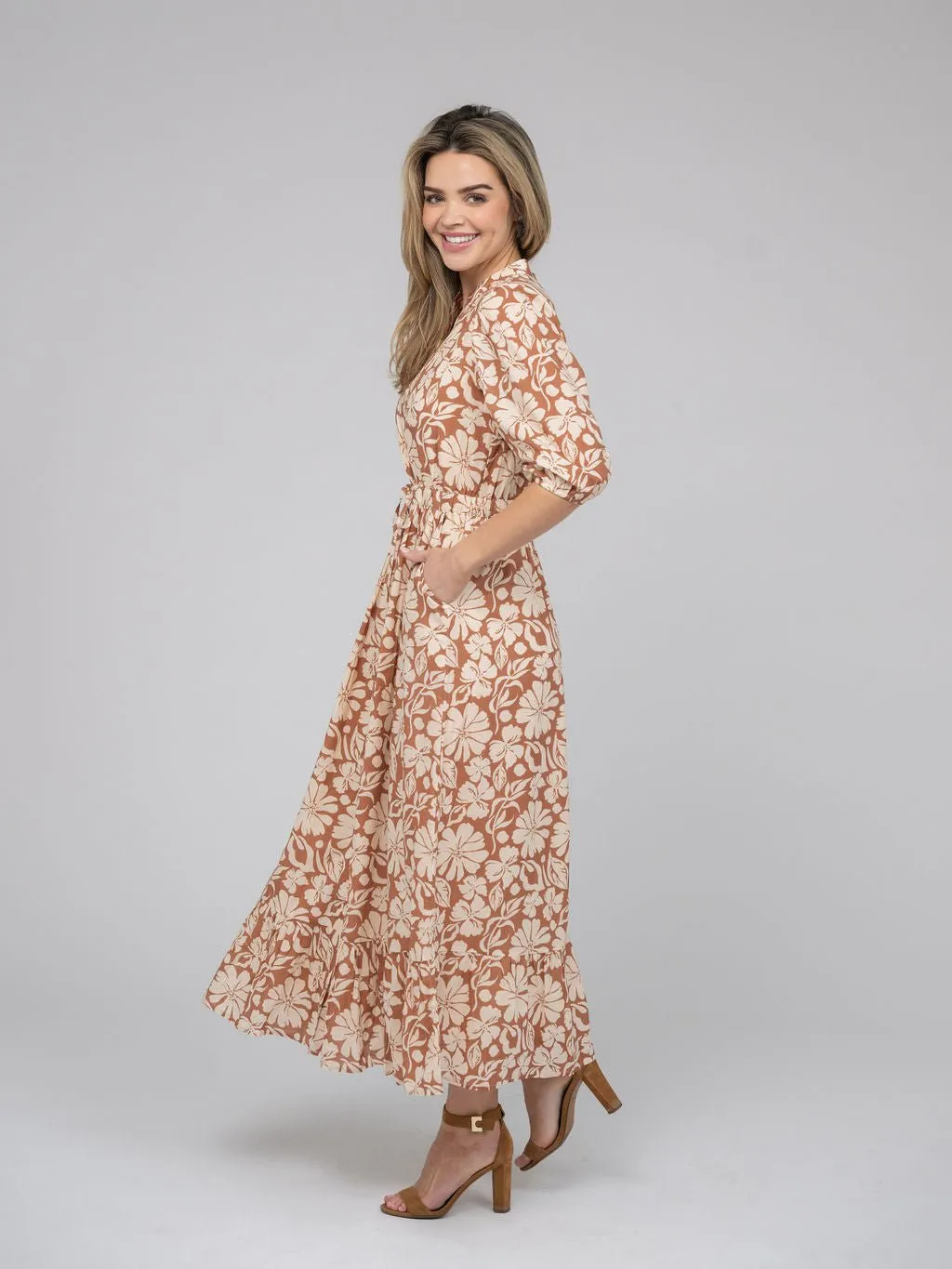 The Lily Midi Dress | Tan Flower Power sold by Beau & Ro product image thumbnail 2