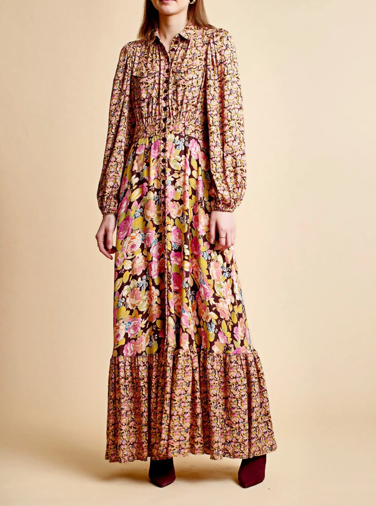 Soft Twill Shirt Dress in Autumn Flowers Combo sold by Beau & Ro