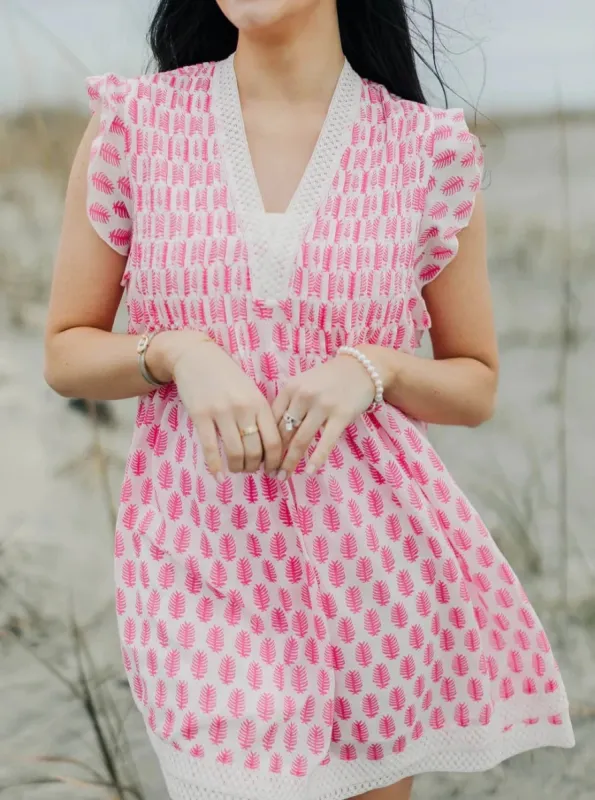 Eden Dress in Pink Leaf sold by Beau & Ro