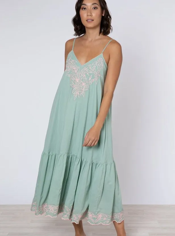 Sage & Candy Poplin Midi w/ Flower Embroidery sold by Beau & Ro