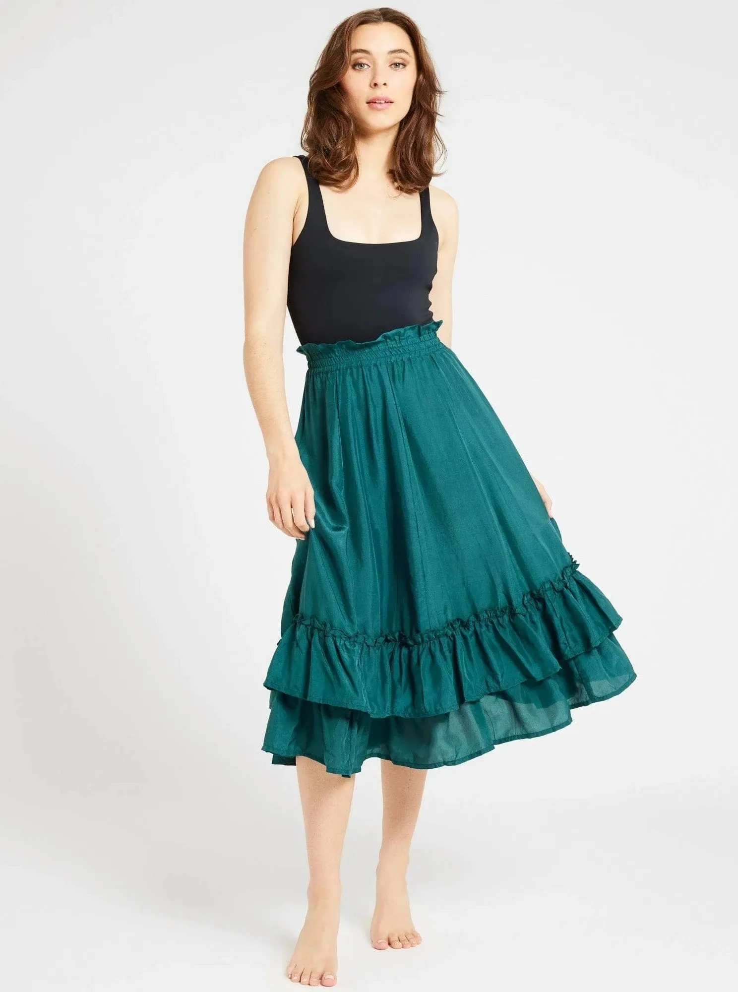 Rosalita Skirt in Emerald Silk sold by Beau & Ro