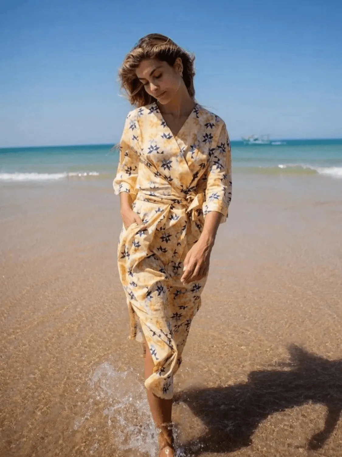 Bianca Wrap Kimono in Yellow Bird sold by Beau & Ro