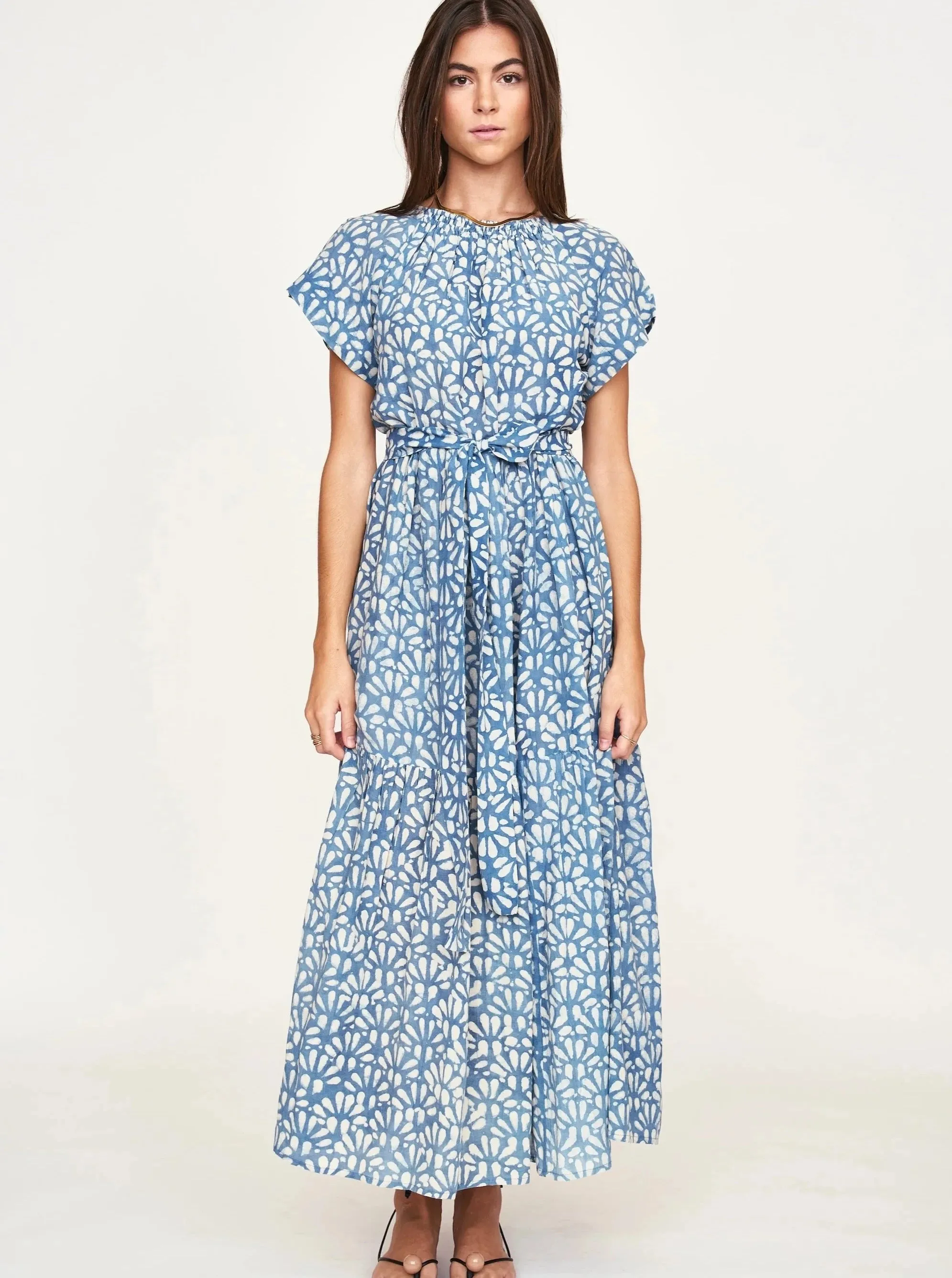 Vienna Maxi Dress in Indigo Trellis sold by Beau & Ro