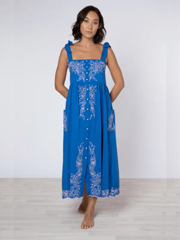 Royal Blue / Candy Tie Shoulder Dress w/ Flower Embroidery sold by Beau & Ro