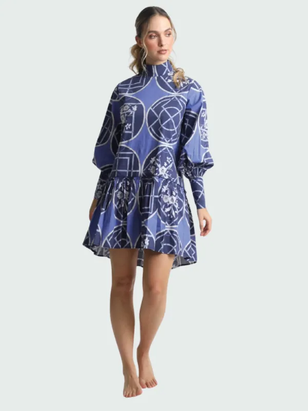 Fiona Mini Dress in Blue Circles sold by Beau & Ro