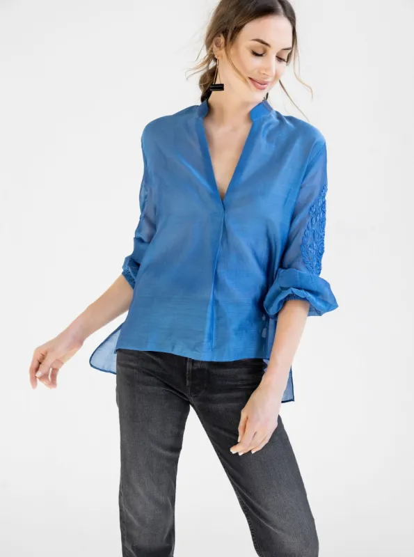 Mallory Chanderi Shirt in Blue sold by Beau & Ro