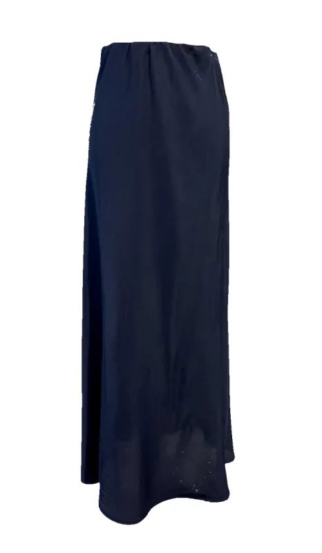 Viscose Satin Midi Skirt in Navy sold by Beau & Ro