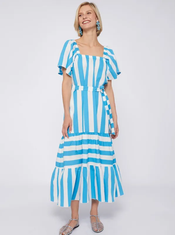 Palmira Dress in Turquoise Stripe sold by Beau & Ro