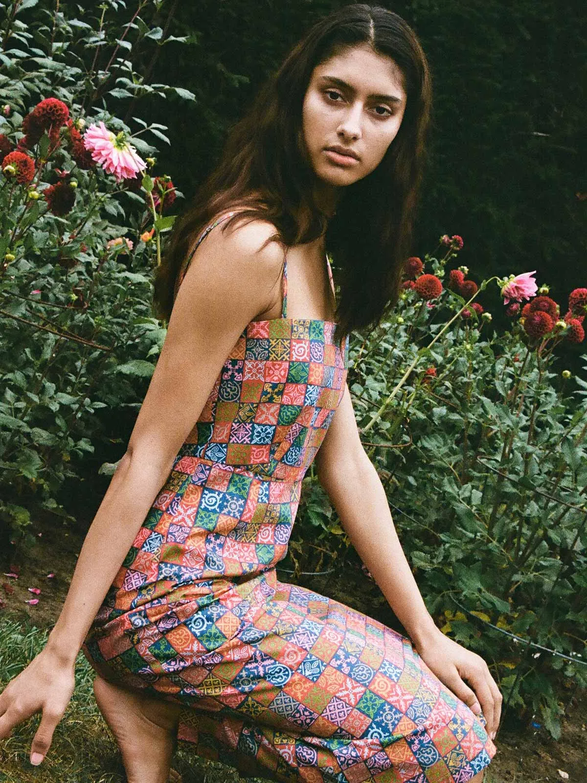 Long Slip Dress in Navy Checkerboard sold by Beau & Ro product image thumbnail 2