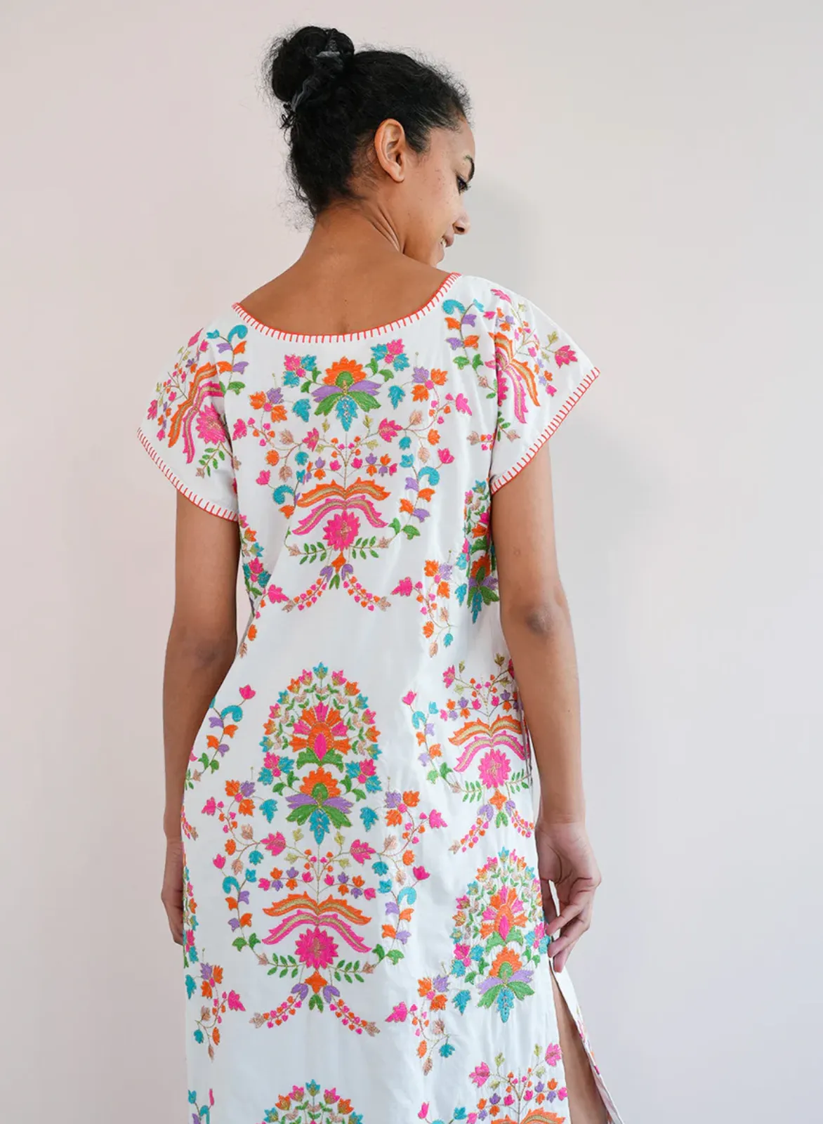 Malachite Kaftan in White / Golden Flowers Embroidery sold by Beau & Ro product image thumbnail 3