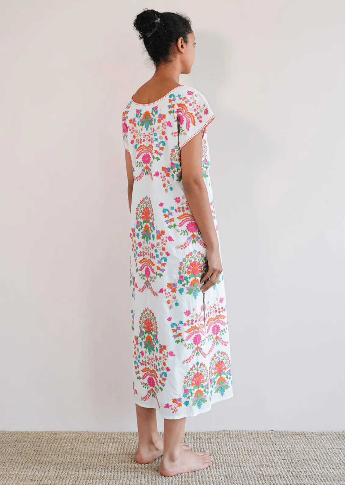 Malachite Kaftan in White / Golden Flowers Embroidery sold by Beau & Ro product image thumbnail 2