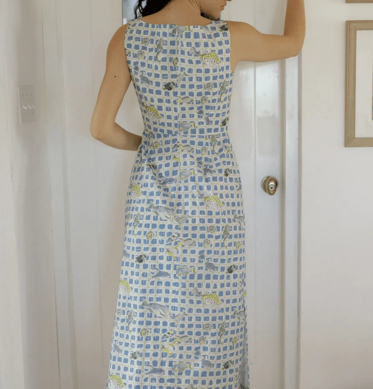 Gathered Midi Dress with Blue Fishing Net sold by Beau & Ro product image thumbnail 3