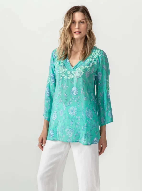 Tessie Silk Tunic in Emerald Green sold by Beau & Ro
