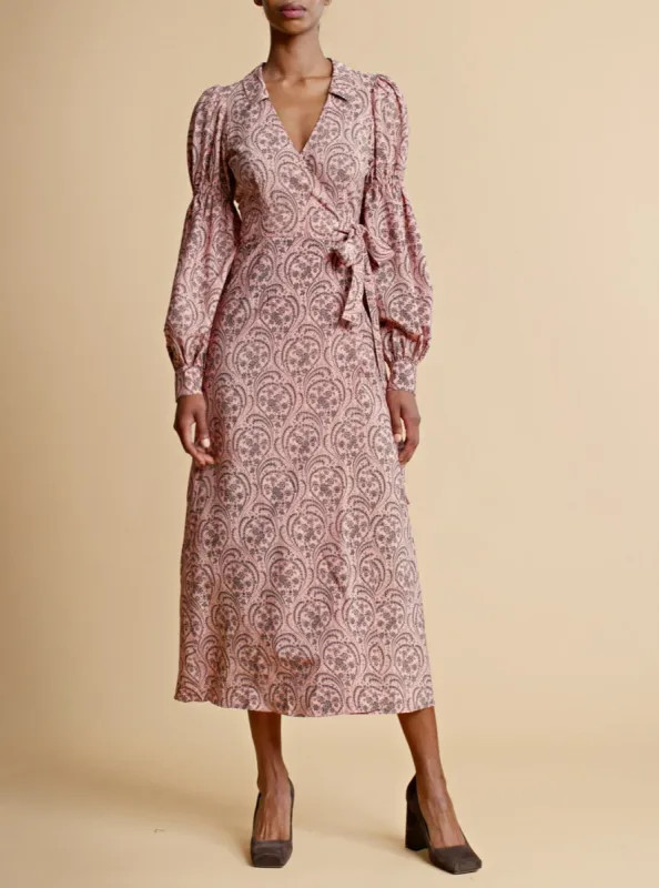 Autumn Wrap Dress in Pink Paisley sold by Beau & Ro