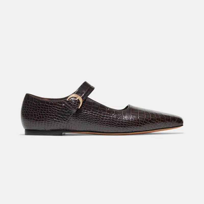 Tramonto Mary Jane in Espresso Croc Printed Calfskin — Final Sale sold by Emme Parsons