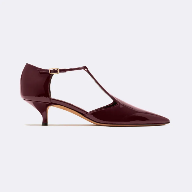 Leandra in Burgundy Patent sold by Emme Parsons