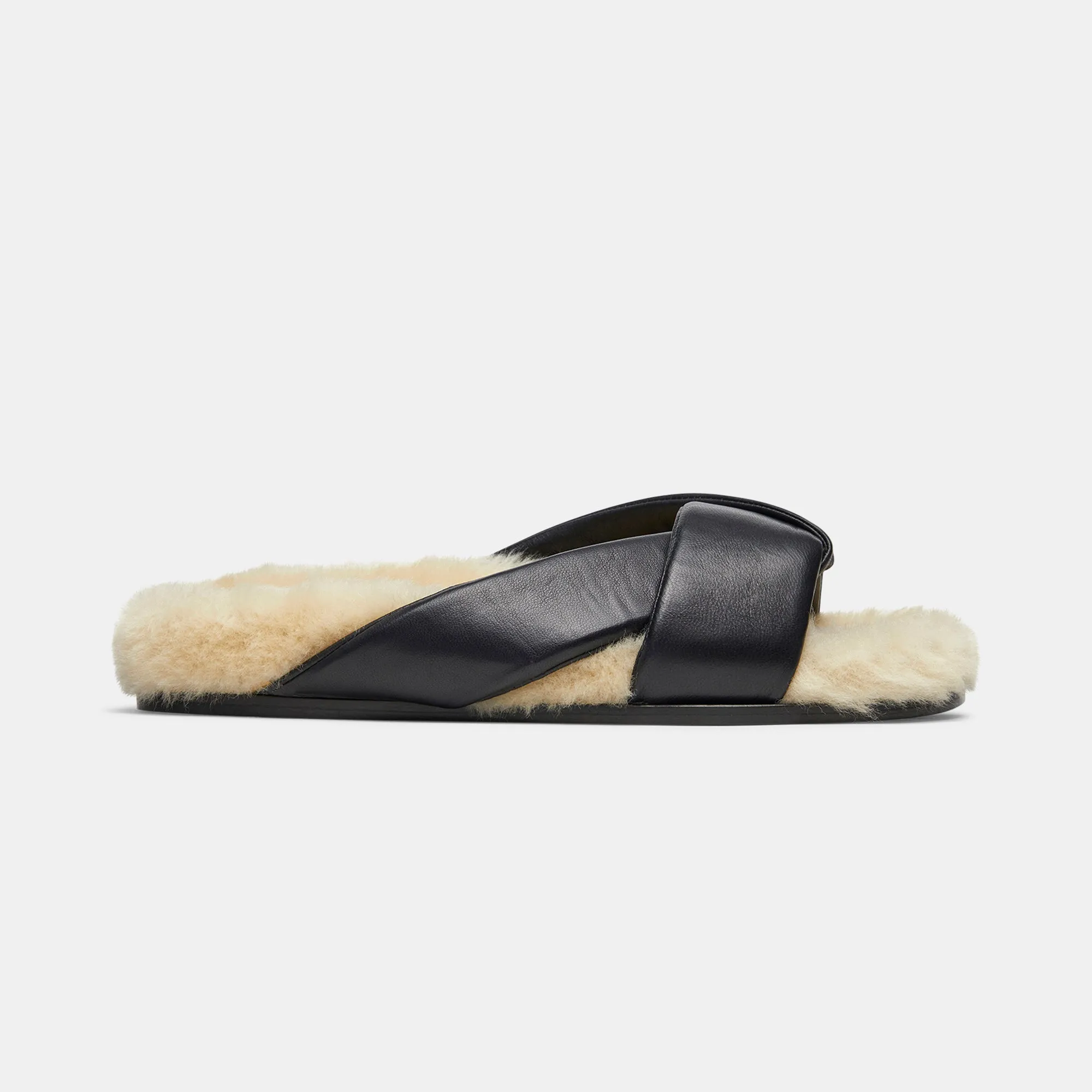 Folded Slide in Black Nappa and Shearling — Final Sale sold by Emme Parsons