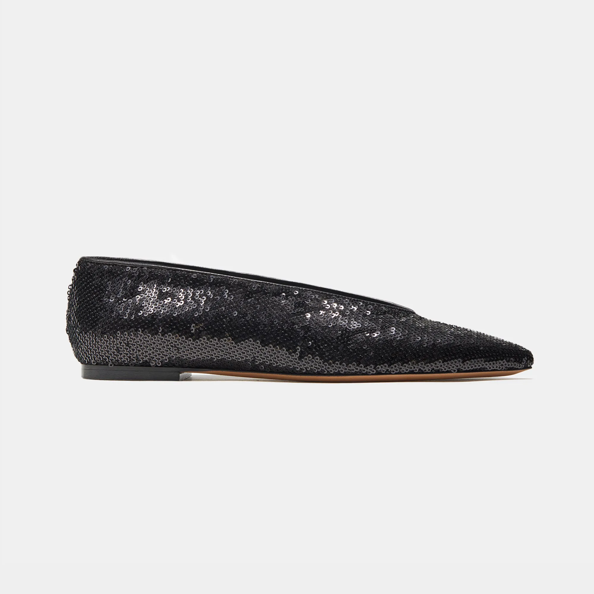 Pointy Flat in Black Matte Paillettes sold by Emme Parsons