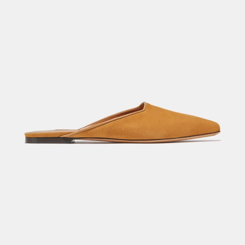 Flat Mule in Caramel Suede sold by Emme Parsons