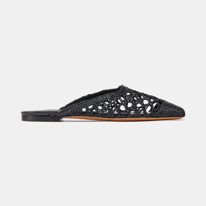 Flat Mule in Black Raffia sold by Emme Parsons
