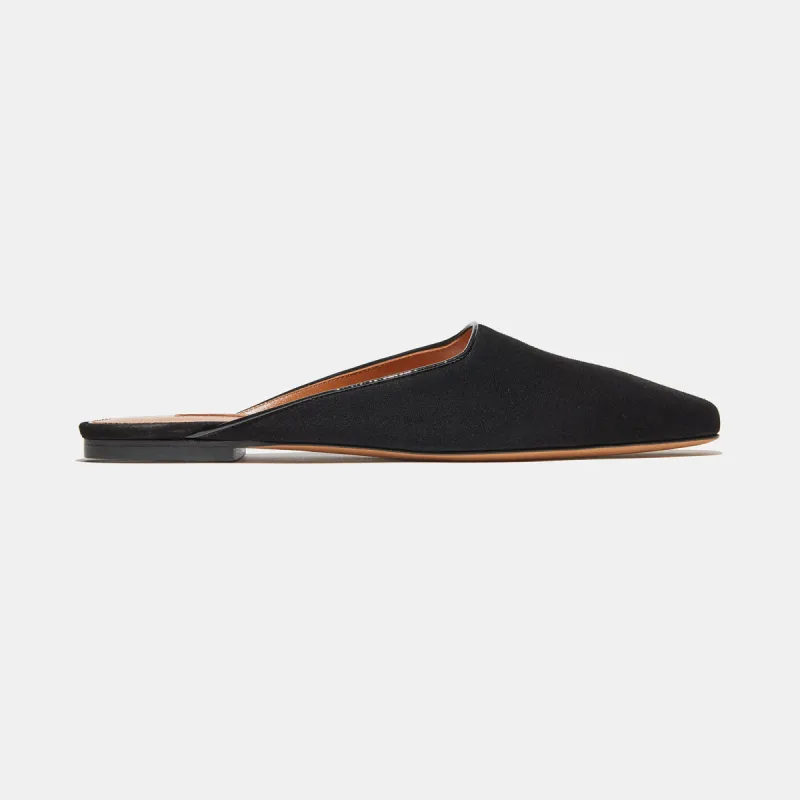 Flat Mule in Black Suede sold by Emme Parsons