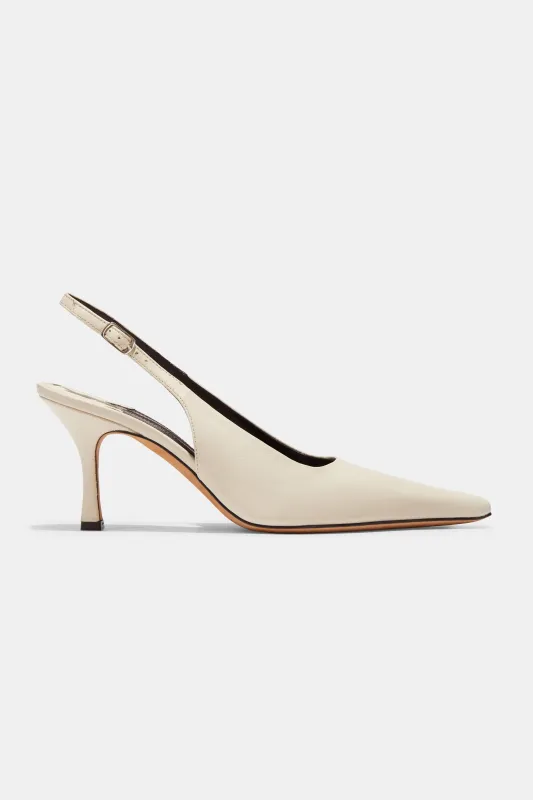 Elana Heel in Ivory Nappa sold by Emme Parsons