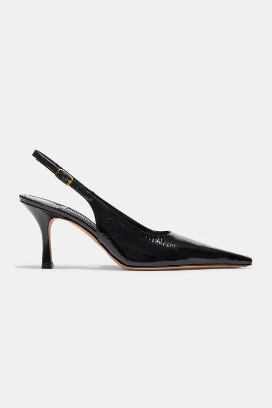 Elana Heel in Black Embossed Eel sold by Emme Parsons
