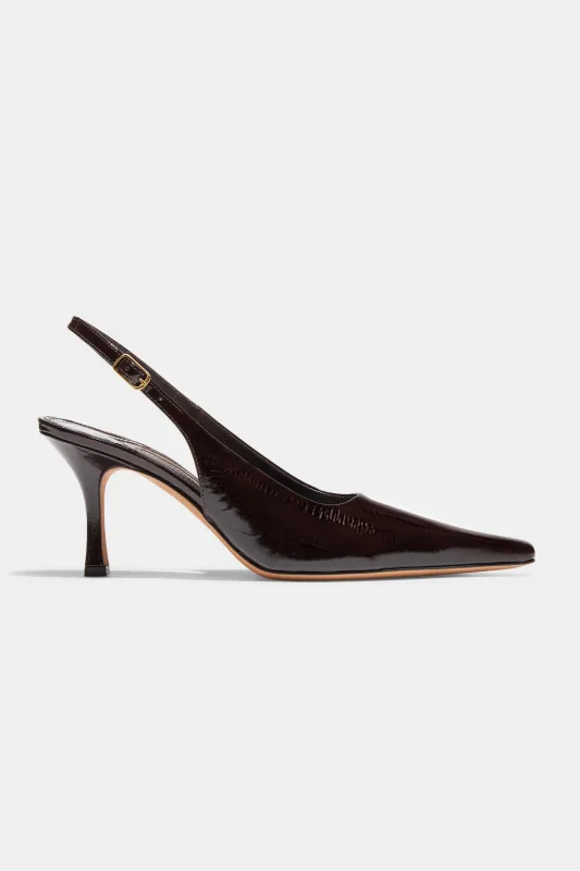 Elana Heel in Espresso Embossed Eel sold by Emme Parsons