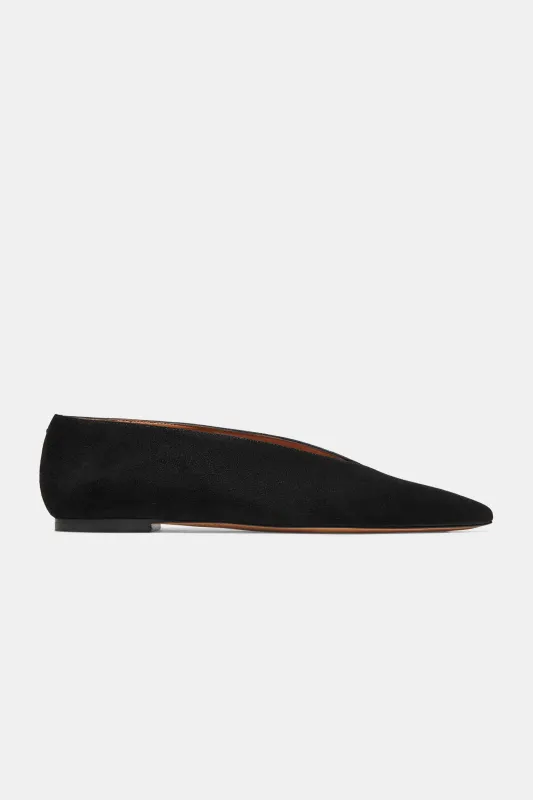 Pointy V-Flat in Black Suede — ARCHIVE SAMPLE; FINAL SALE made by Emme Parsons