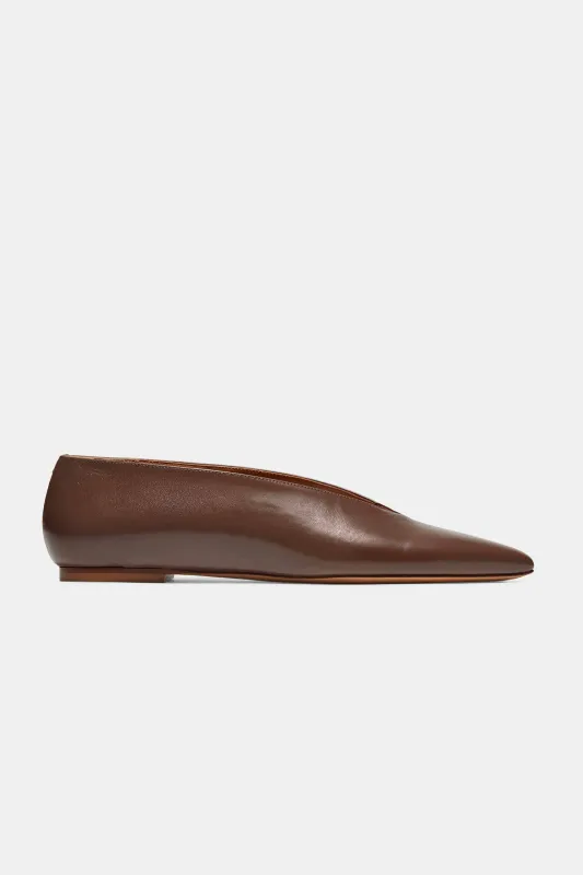 Pointy V-Flat in Chocolate Nappa — ARCHIVE SAMPLE; FINAL SALE made by Emme Parsons