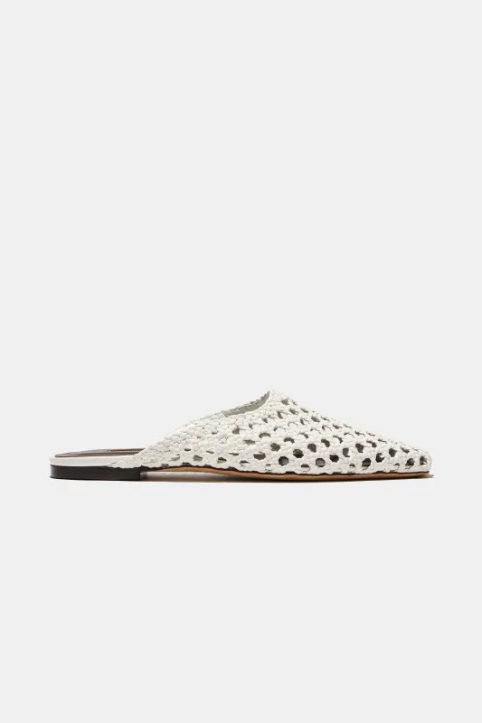 Flat Mule in Optic White Woven Nappa made by Emme Parsons