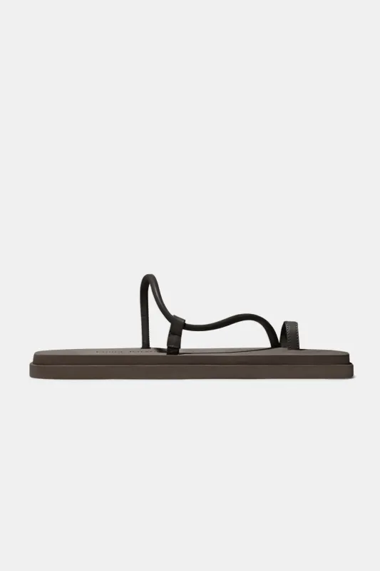 Bari Pool Slide in Black Nappa and Espresso Rubber made by Emme Parsons
