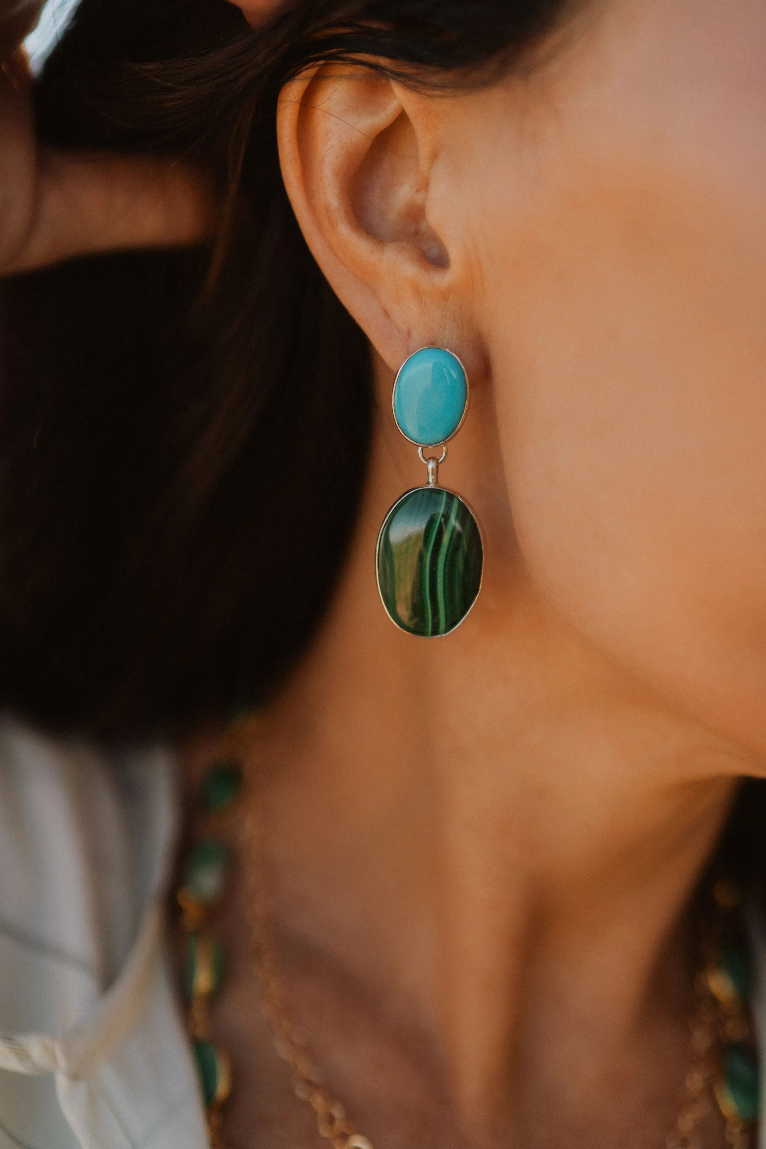 Fendy Earrings | Turquoise and Malachite sold by Goldie Lew product image thumbnail 2