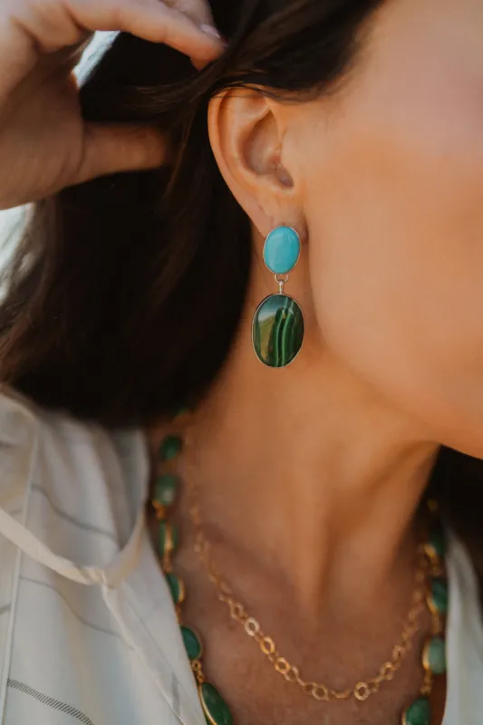 Fendy Earrings | Turquoise and Malachite sold by Goldie Lew