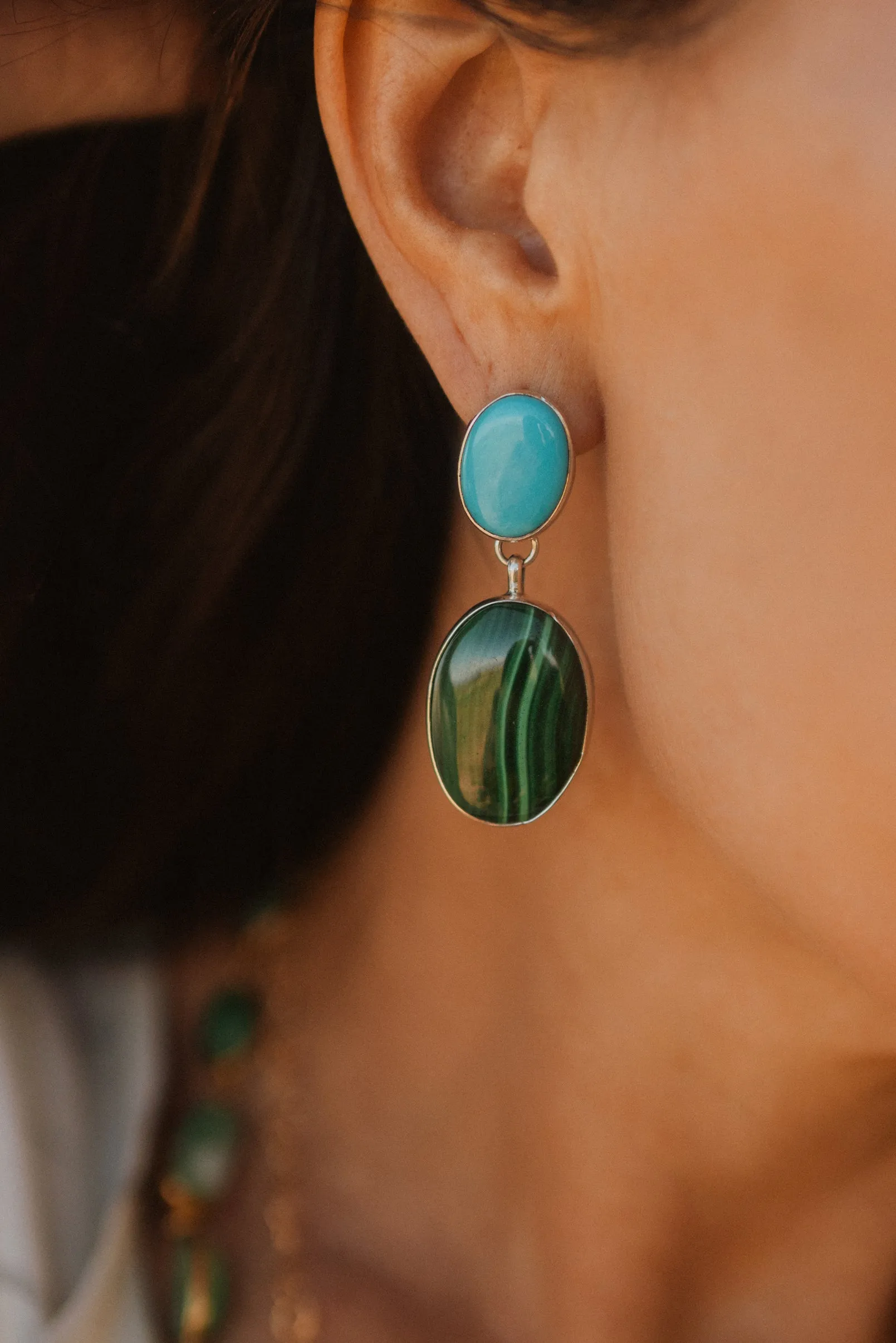 Fendy Earrings | Turquoise and Malachite sold by Goldie Lew product image thumbnail 3