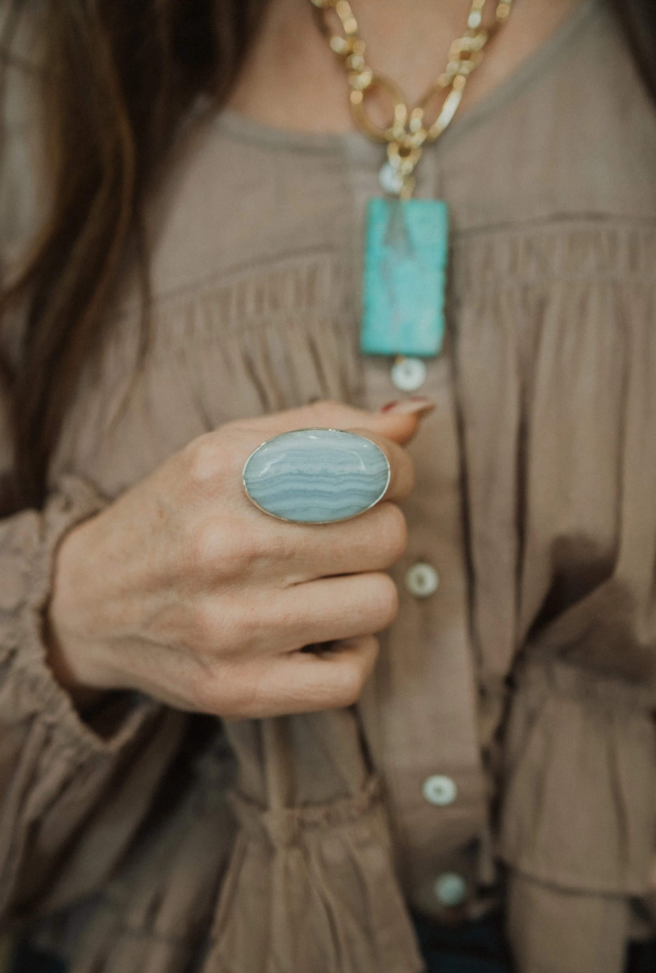 Alonzo Ring | Blue Lace Agate sold by Goldie Lew product image thumbnail 2
