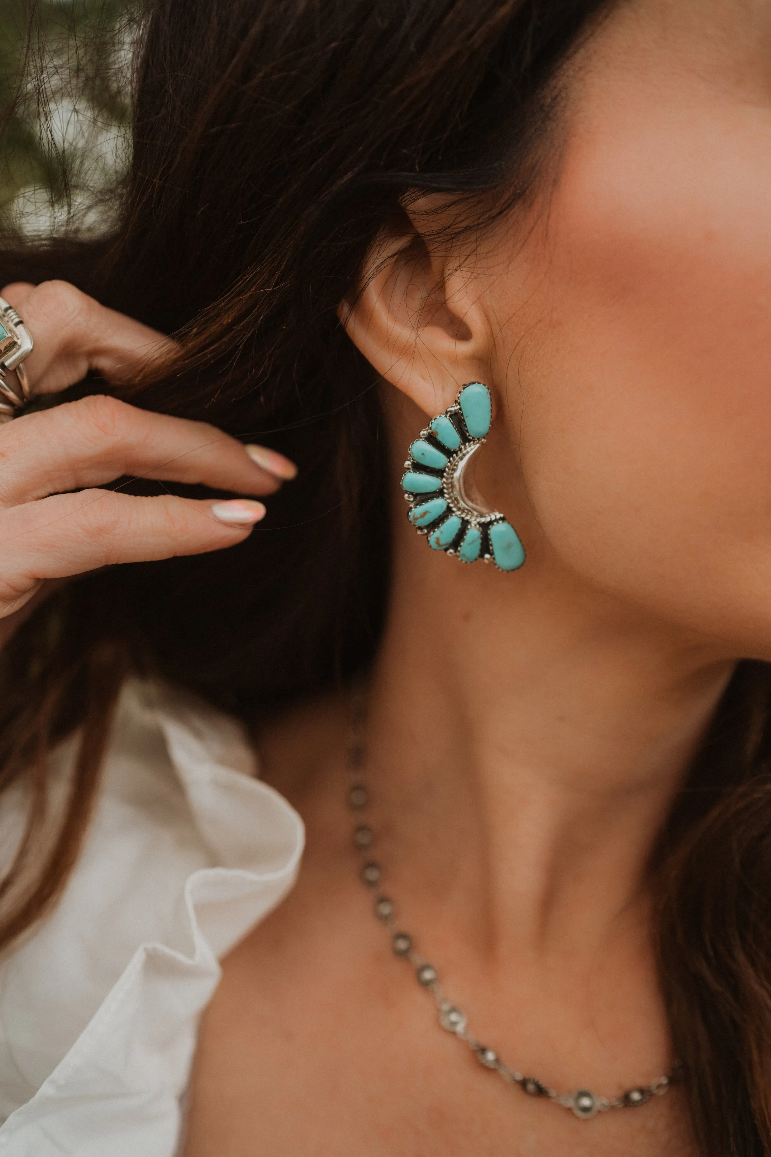 Claire | Large Turquoise and Silver Earrings sold by Goldie Lew product image thumbnail 3