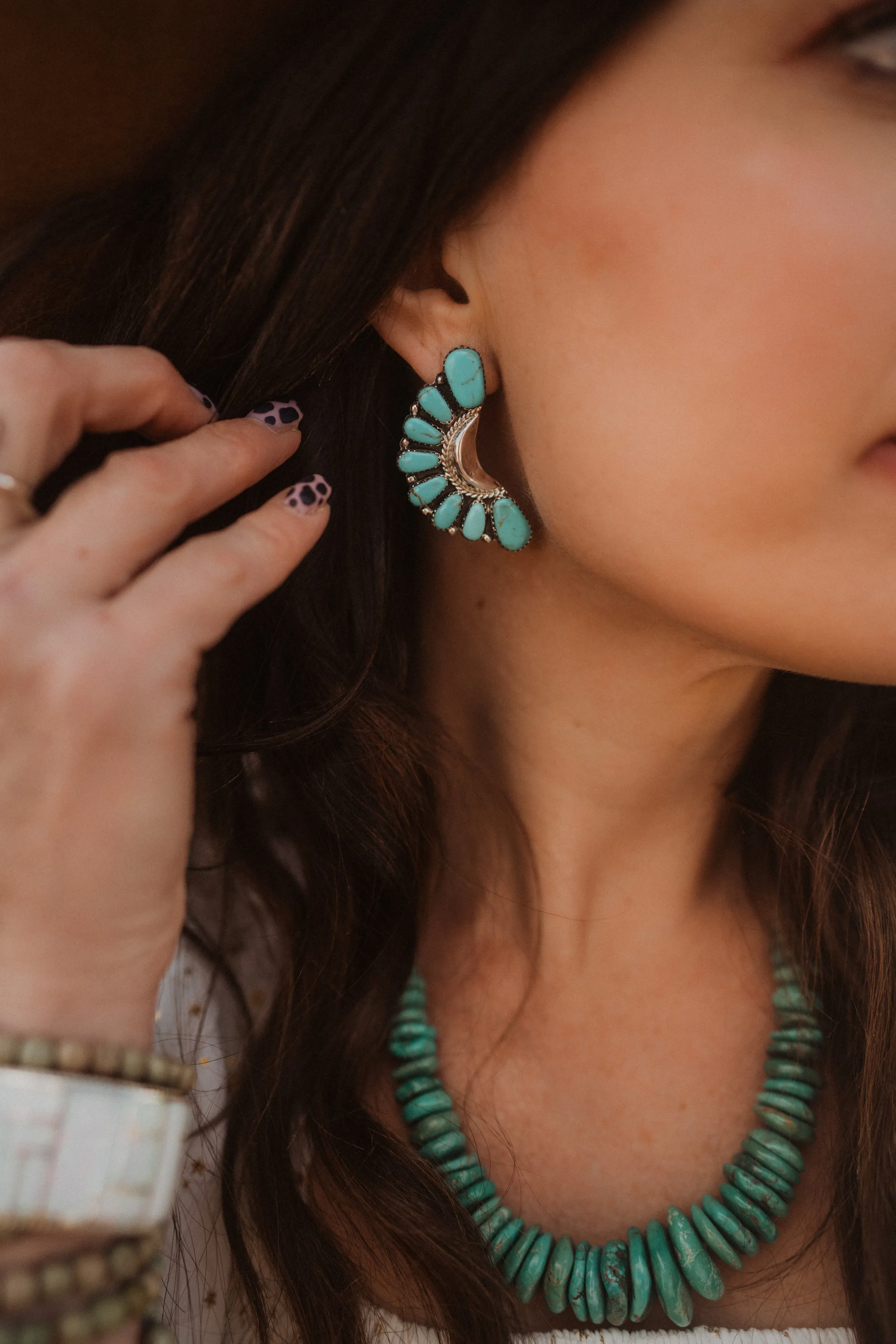 Claire | Large Turquoise and Silver Earrings sold by Goldie Lew product image thumbnail 5