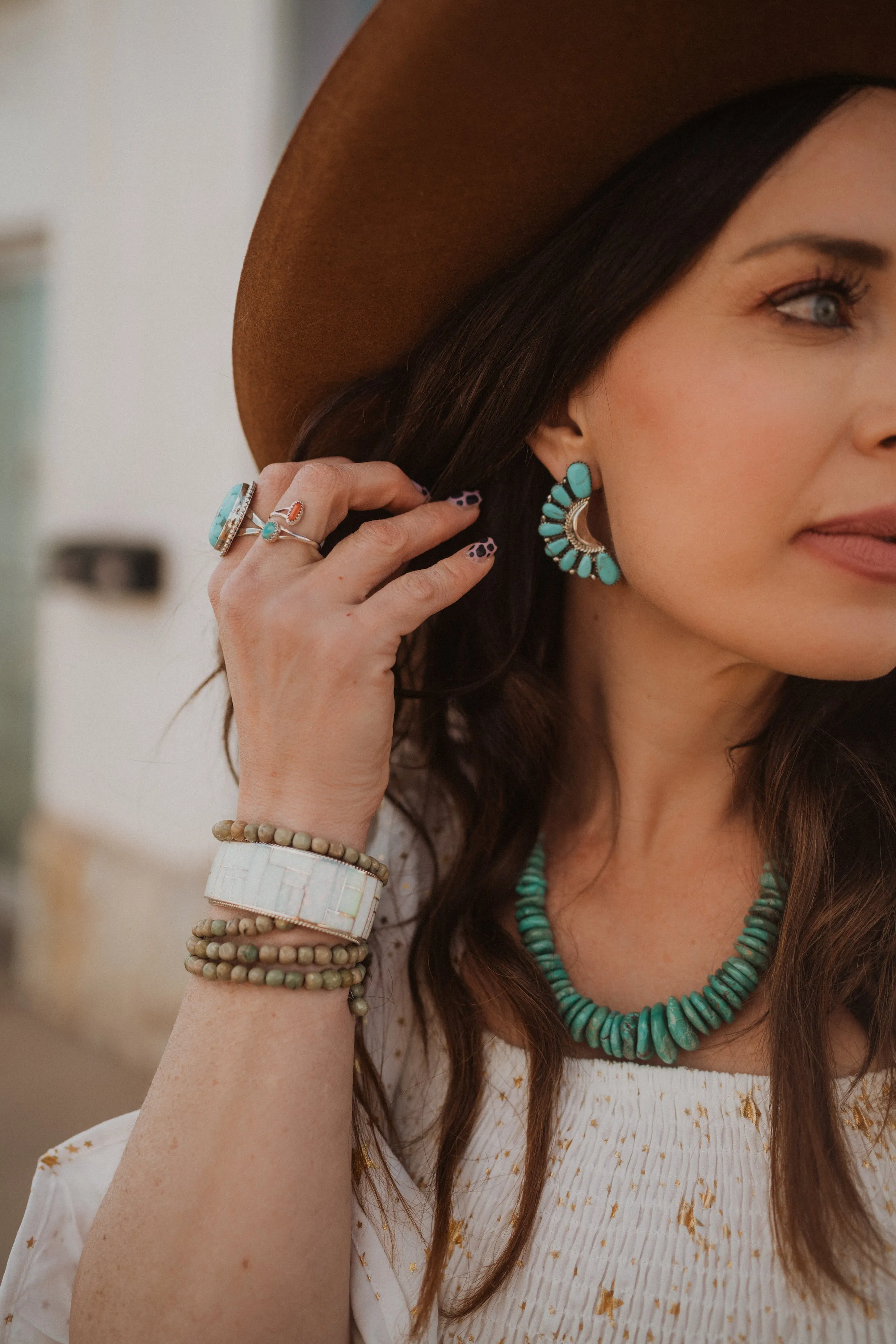 Claire | Large Turquoise and Silver Earrings sold by Goldie Lew product image thumbnail 4