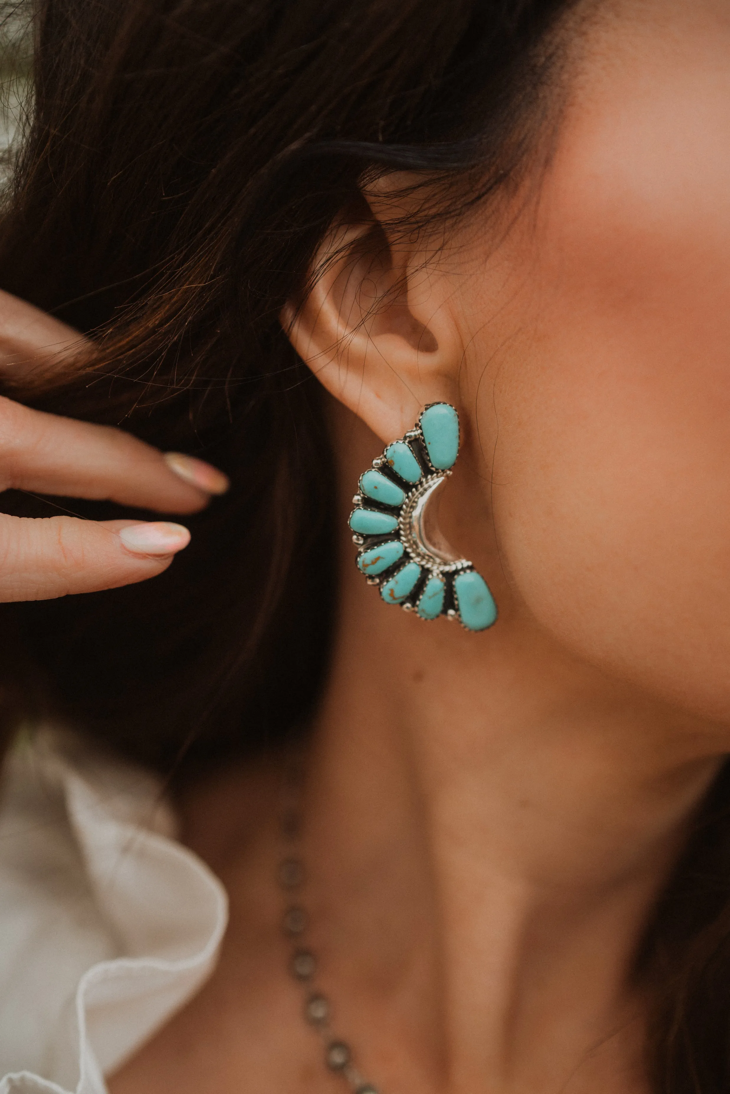 Claire | Large Turquoise and Silver Earrings sold by Goldie Lew product image thumbnail 2