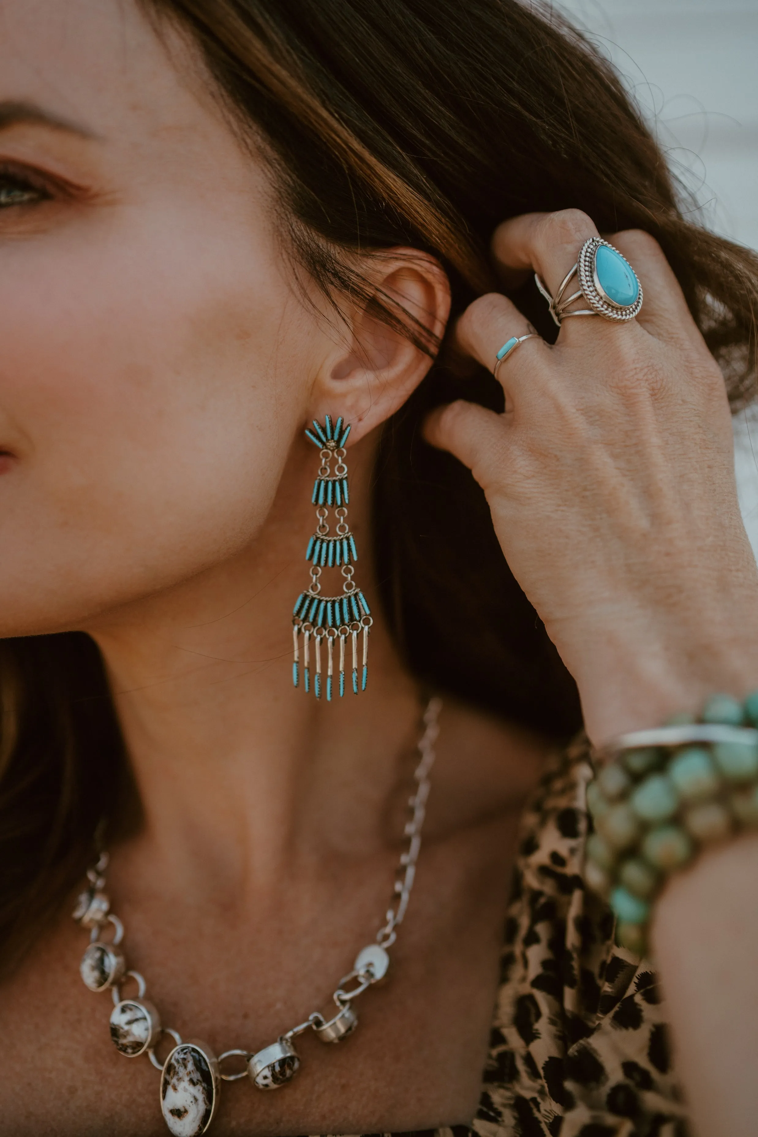 Deidra Earrings | Turquoise sold by Goldie Lew product image thumbnail 2